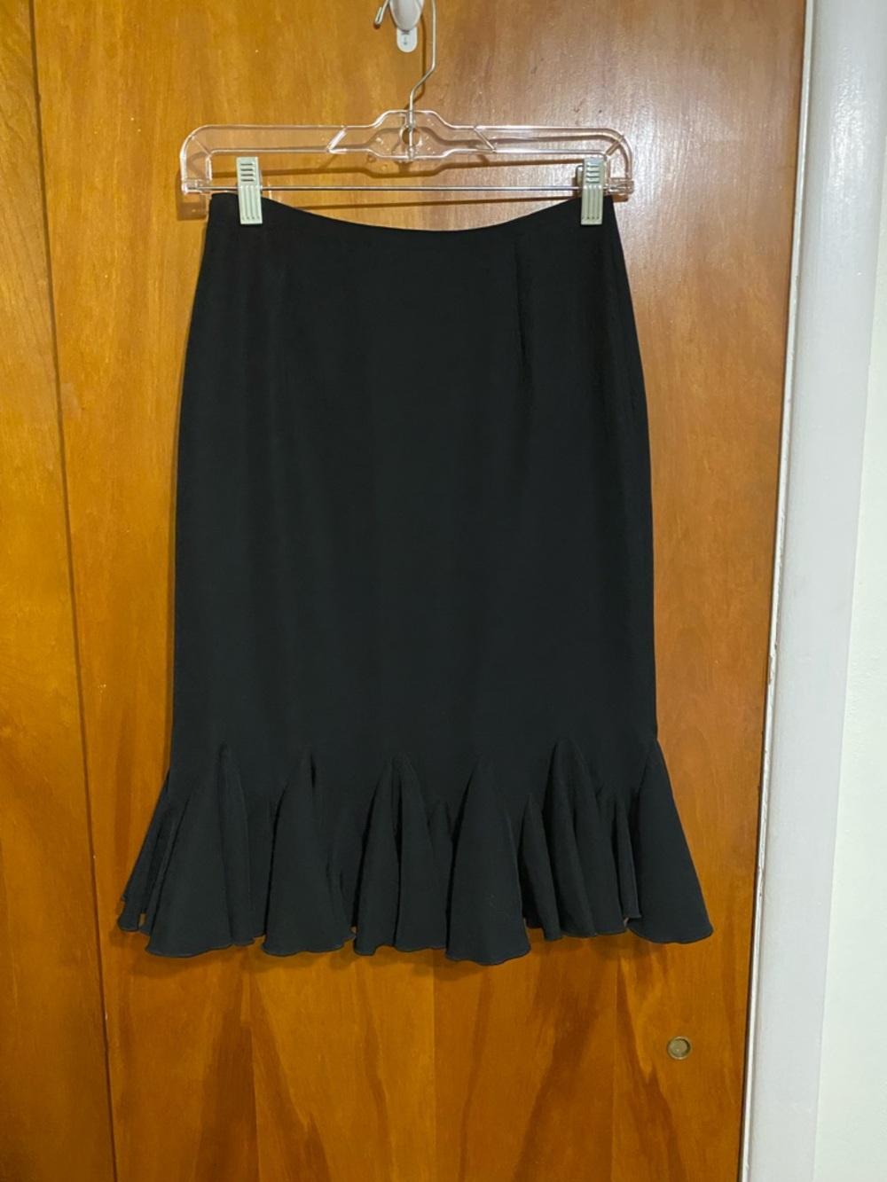 Rare Fine Blumarine Vintage Black Midi Pencil Slim Skirt with Flounce Hem